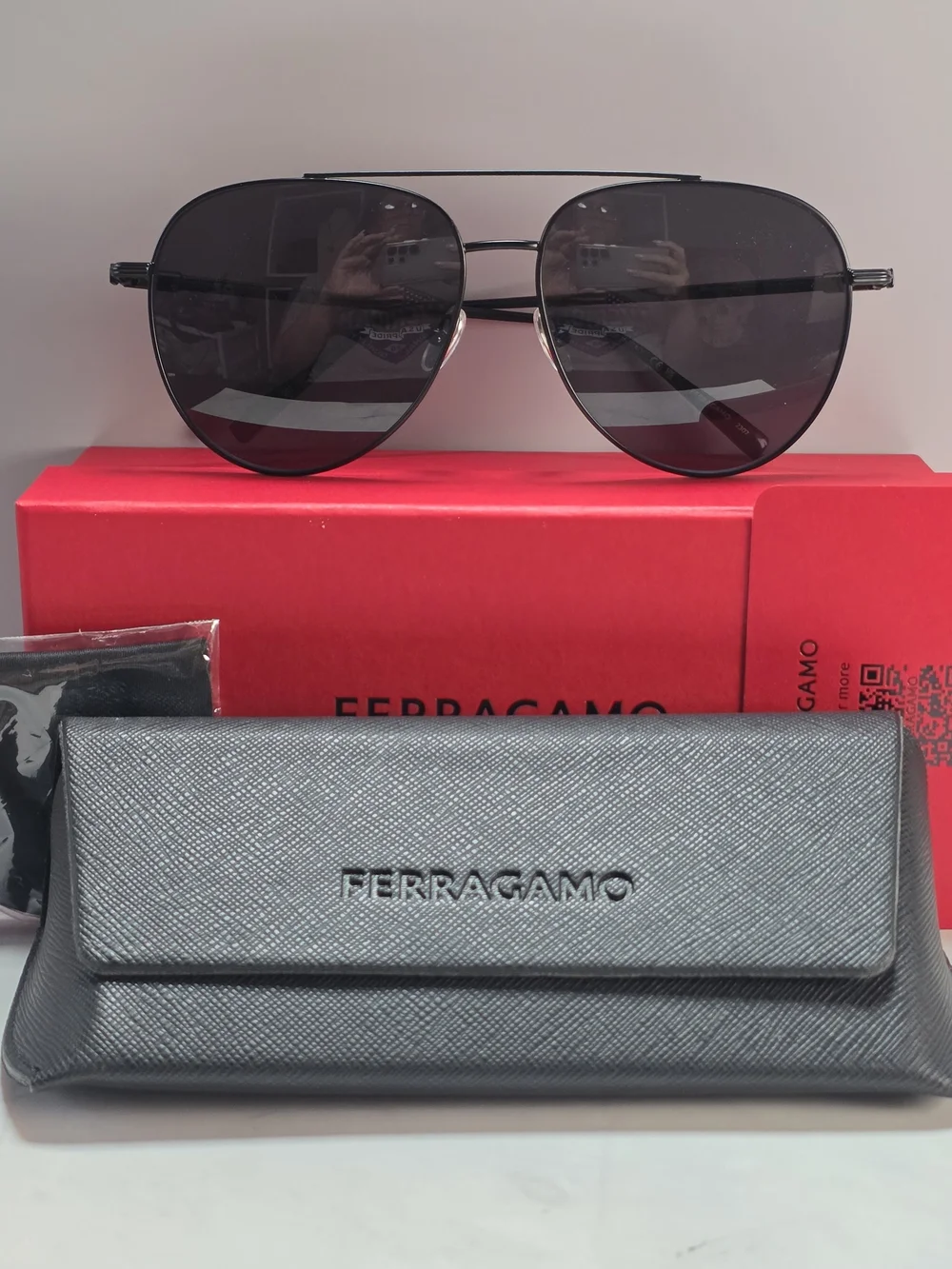 Ferragamo SF308S Matte Black Aviator Sunglasses 61mm